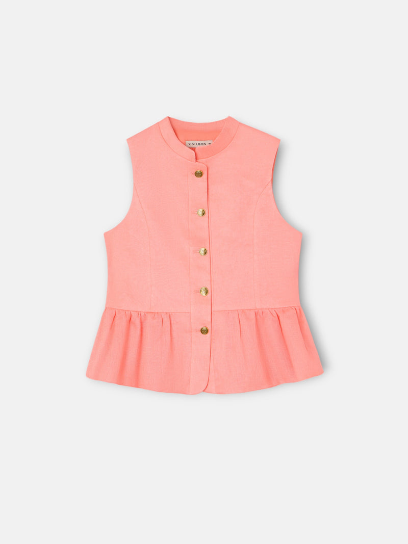 Top girl linen buttons coral