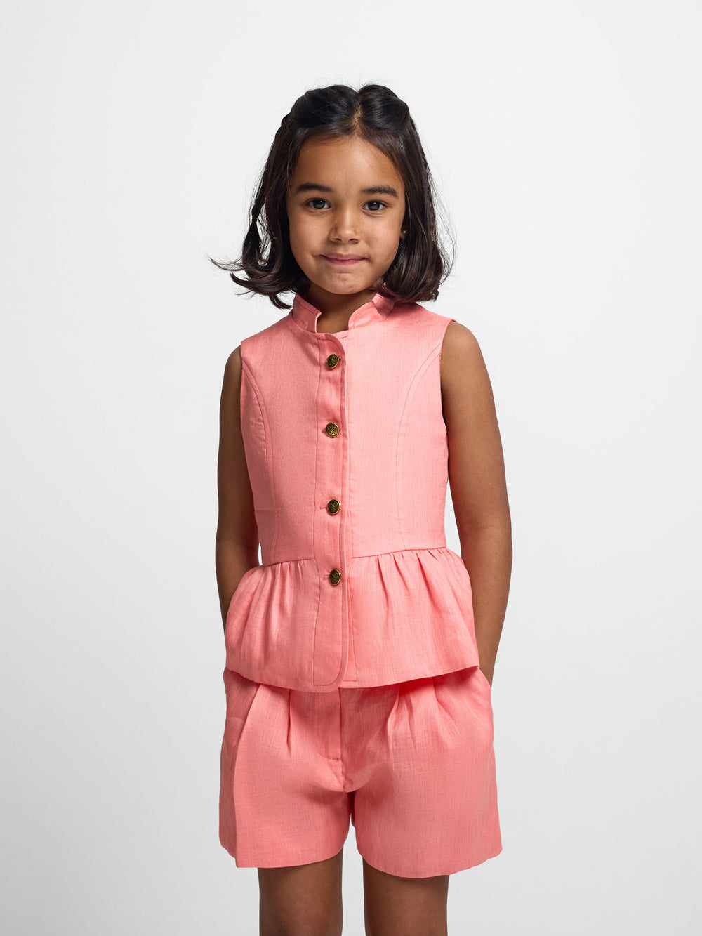 Top girl linen coral buttons