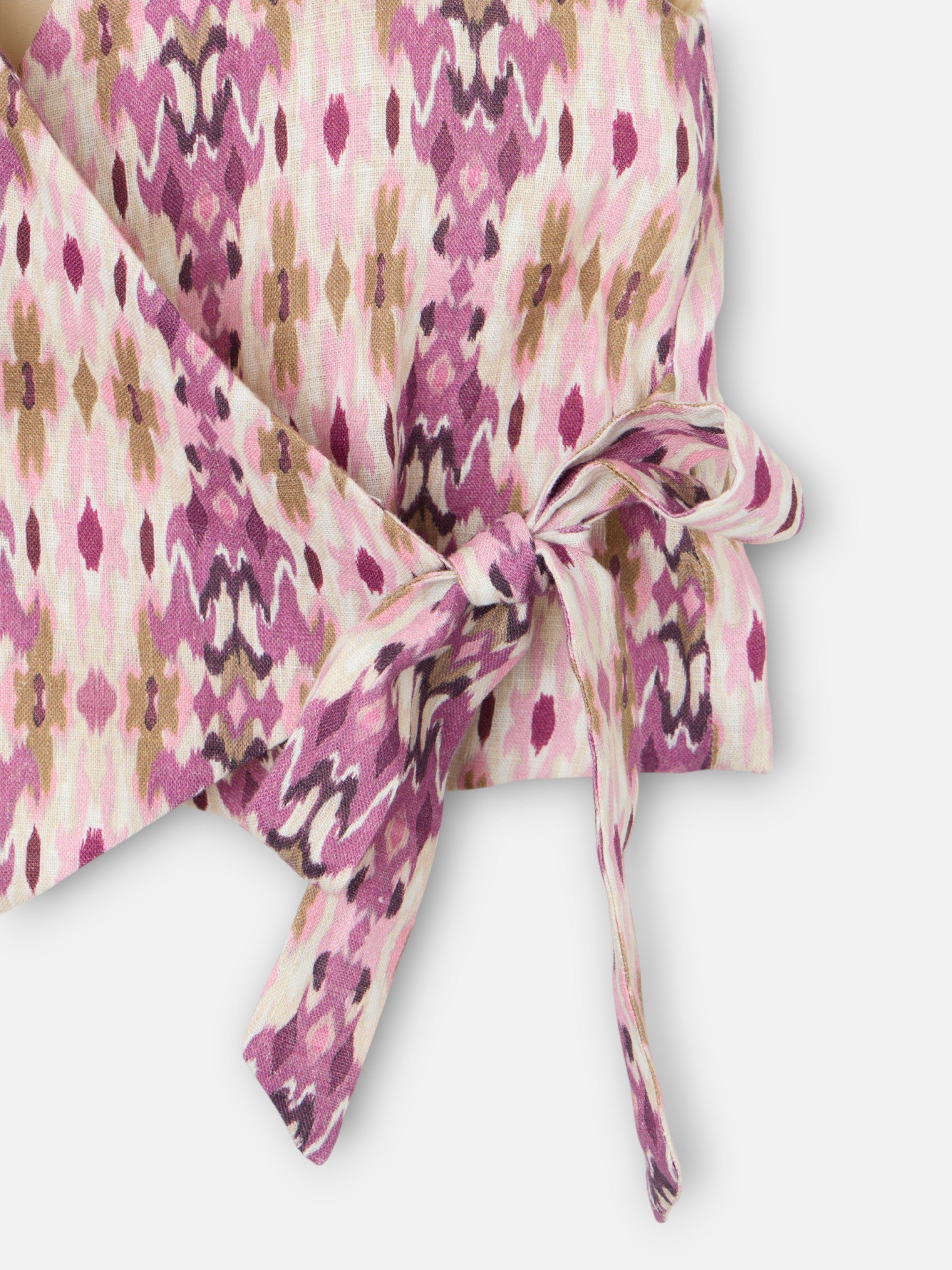 Girl's linen vest with pink ikat print