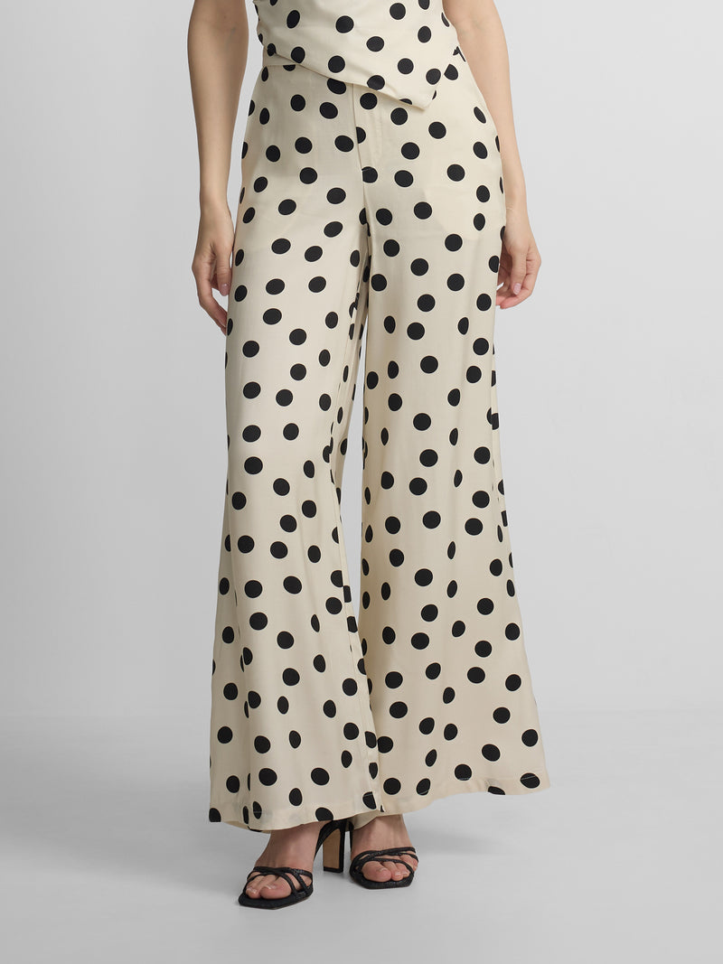 Pantalon habillé palazzo à pois noir