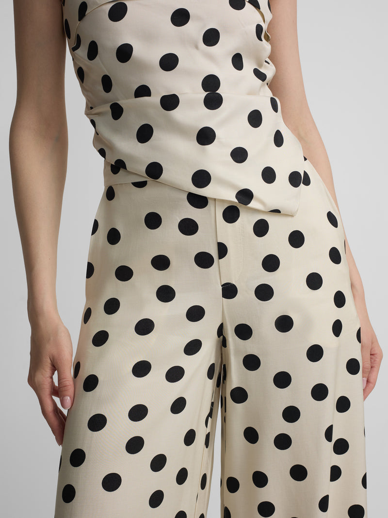 Pantalon habillé palazzo à pois noir