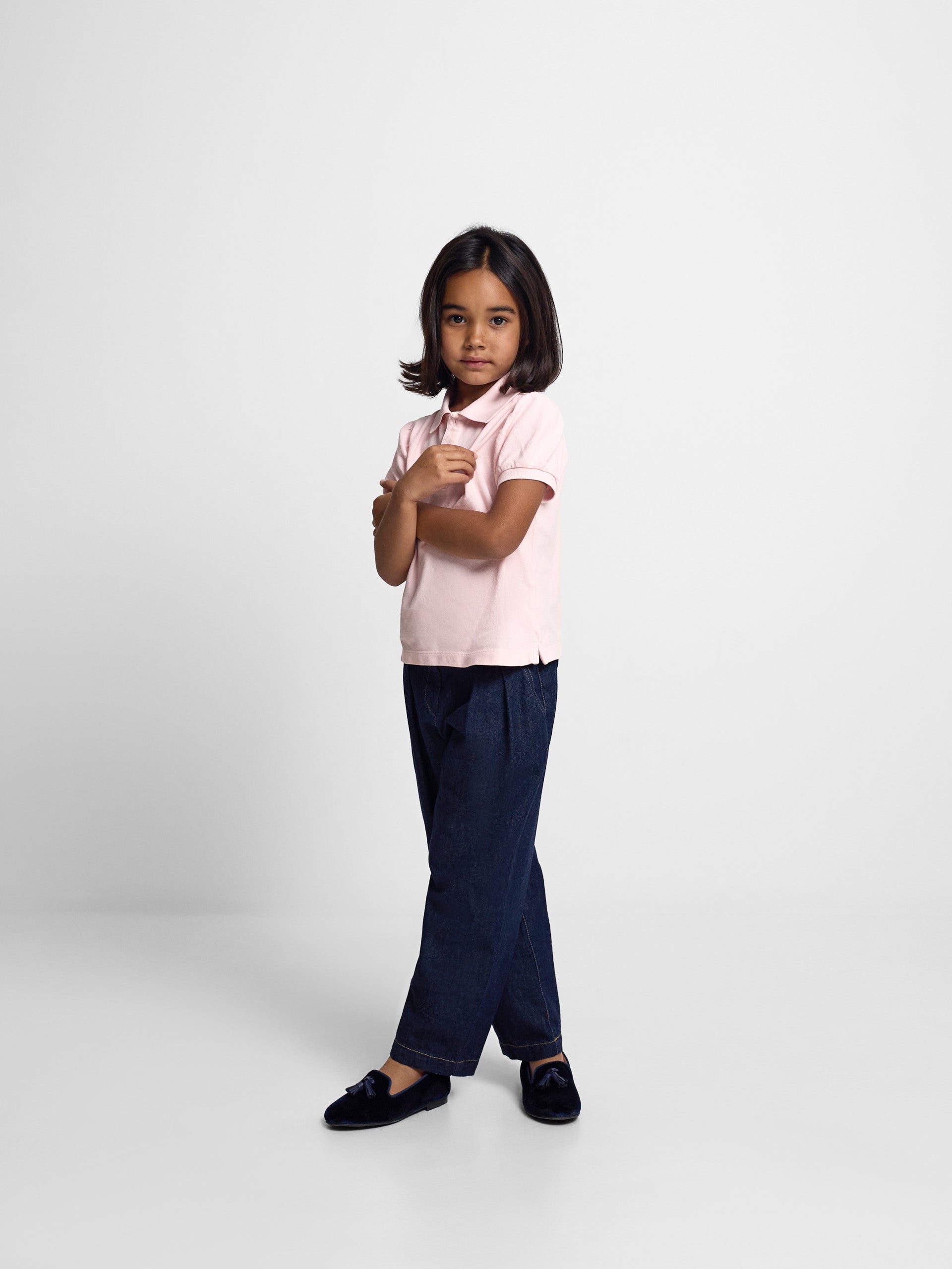 light pink puff-sleeved polo shirt for girls