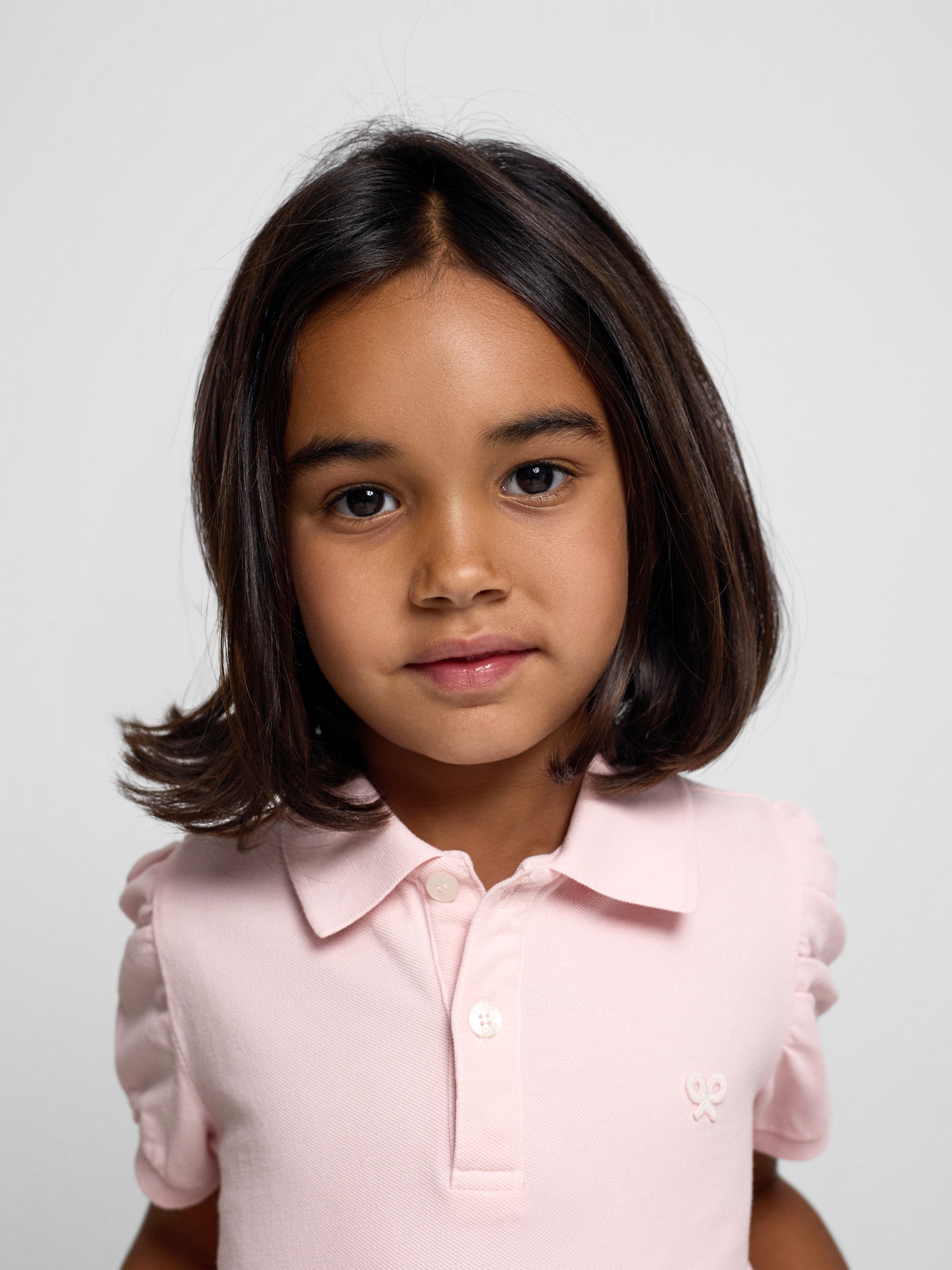 light pink puff-sleeved polo shirt for girls