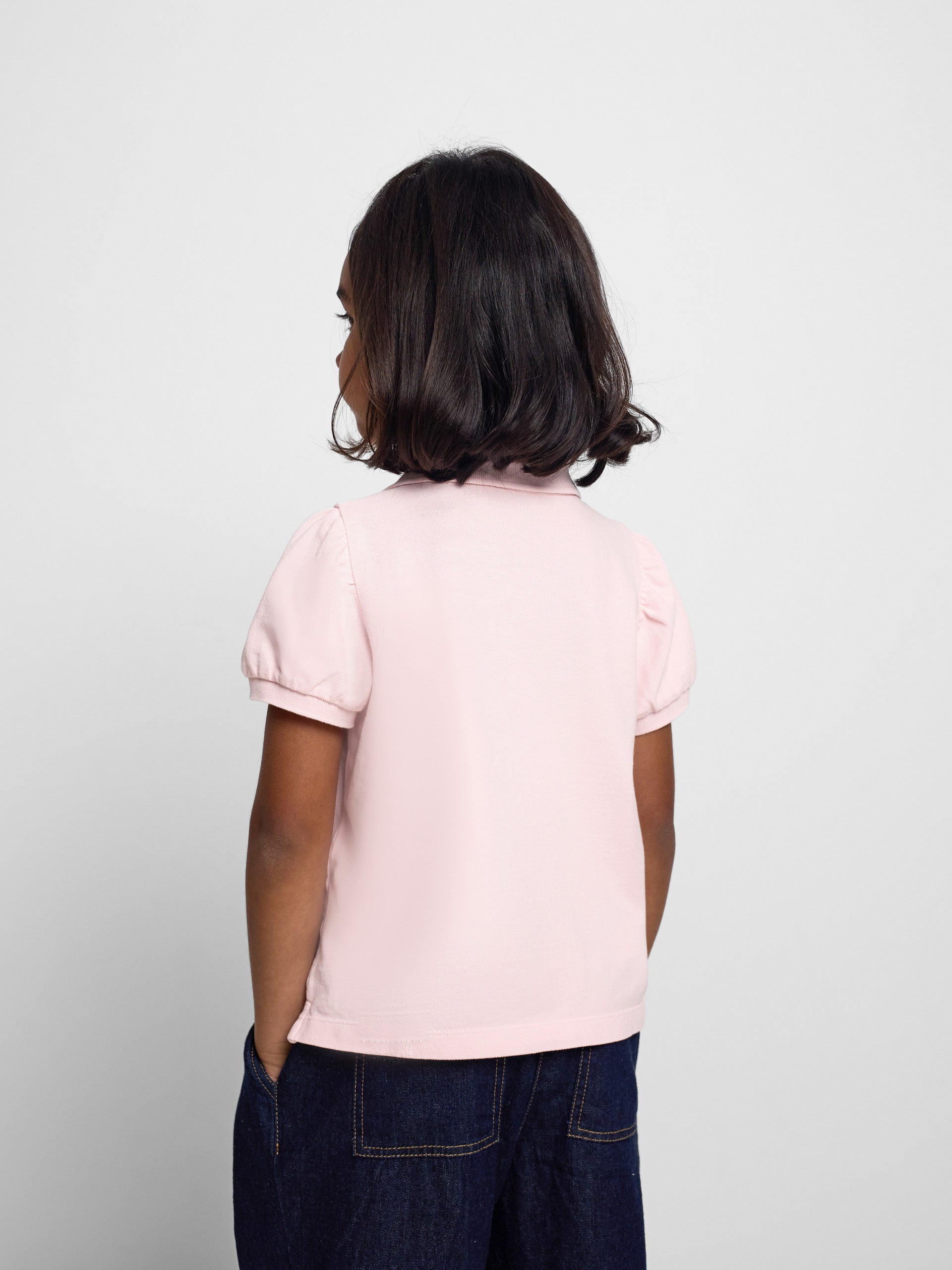 light pink puff-sleeved polo shirt for girls