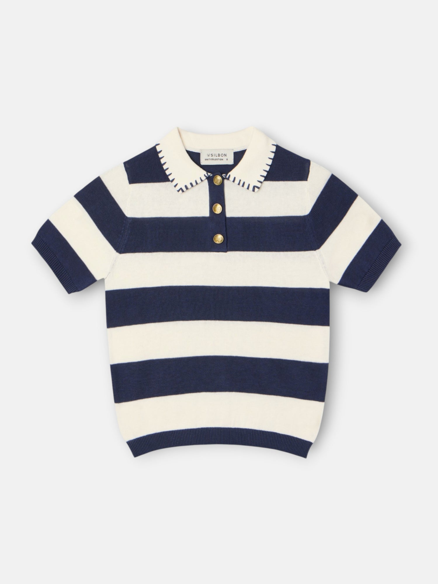 Polo girl punto manga corta azul y blanco