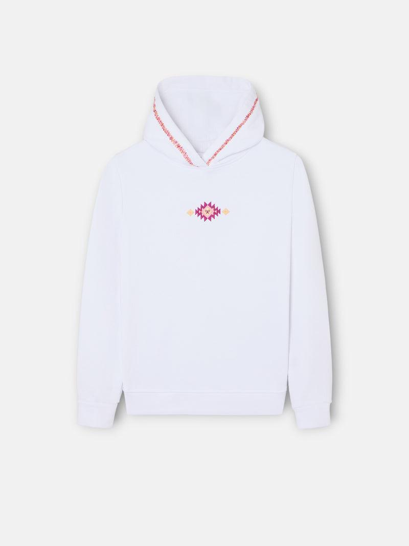 Sweatshirt girl com capuz raquete étnica branca