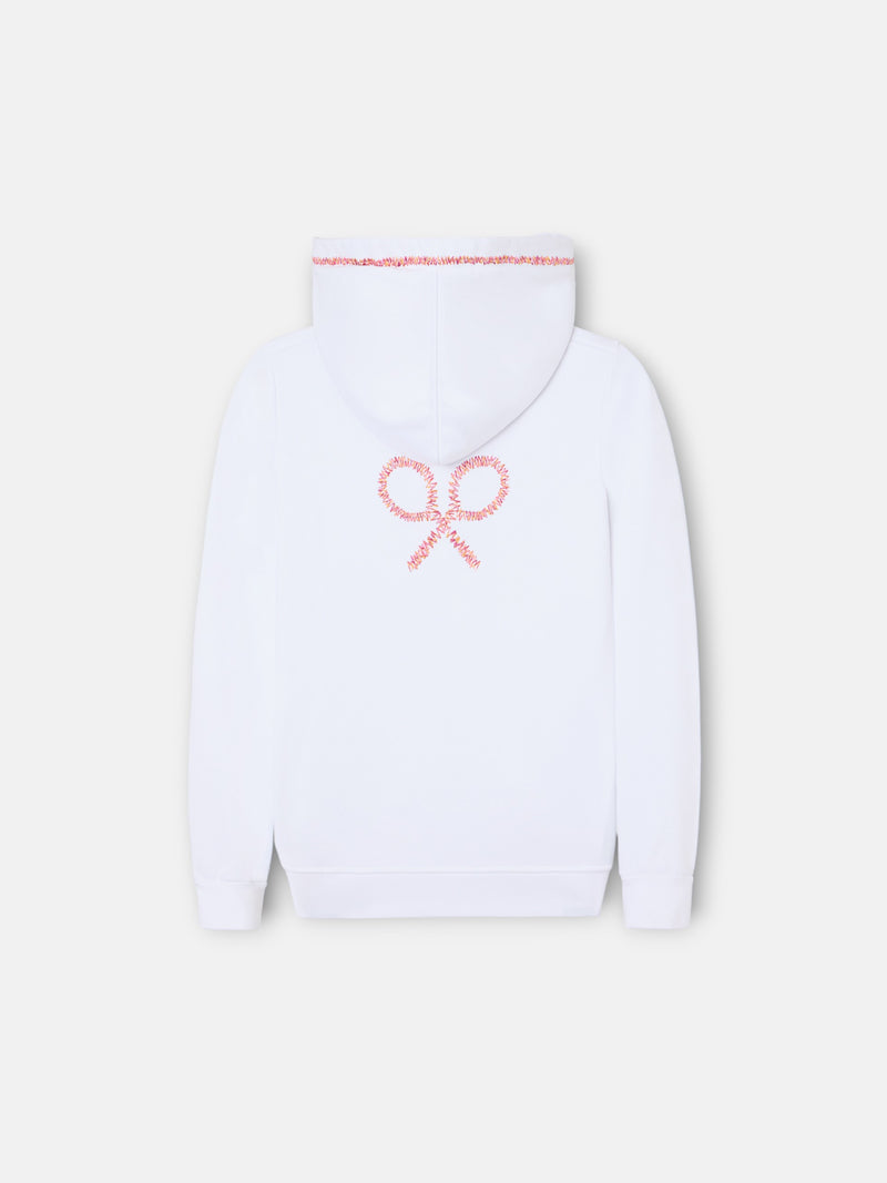 Sweatshirt girl com capuz raquete étnica branca