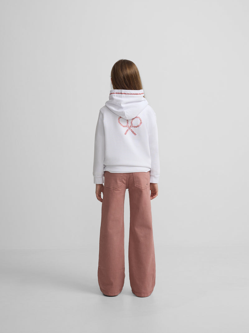 Sweatshirt girl com capuz raquete étnica branca