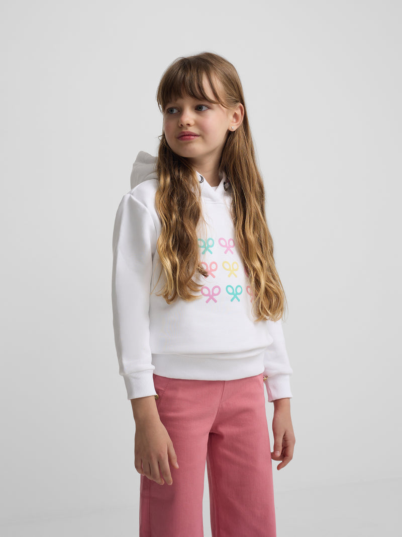 Sweat-shirt fille raquettes smile blanc