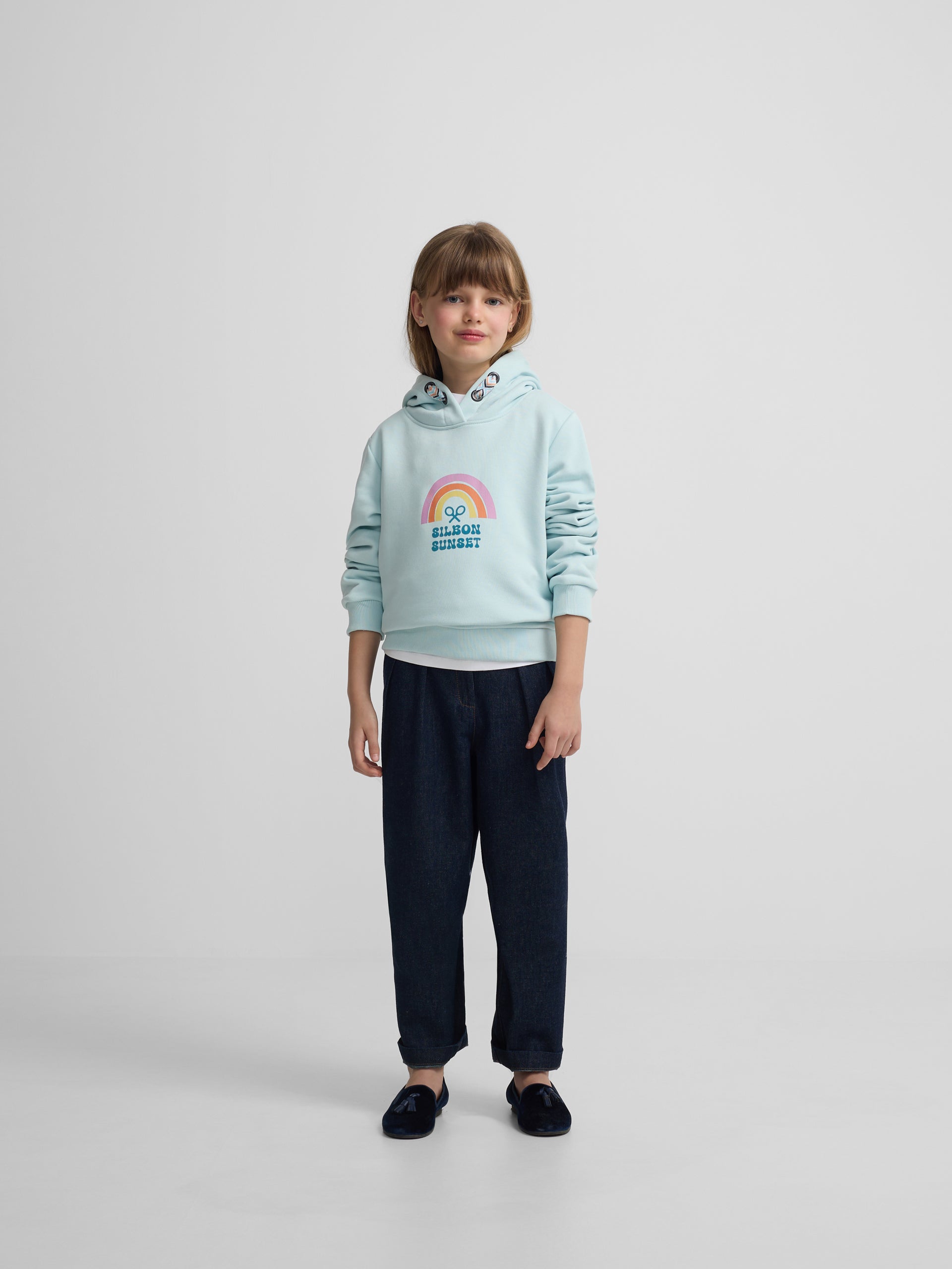 Silbon Sunset Light Blue Hooded Sweatshirt for Girls