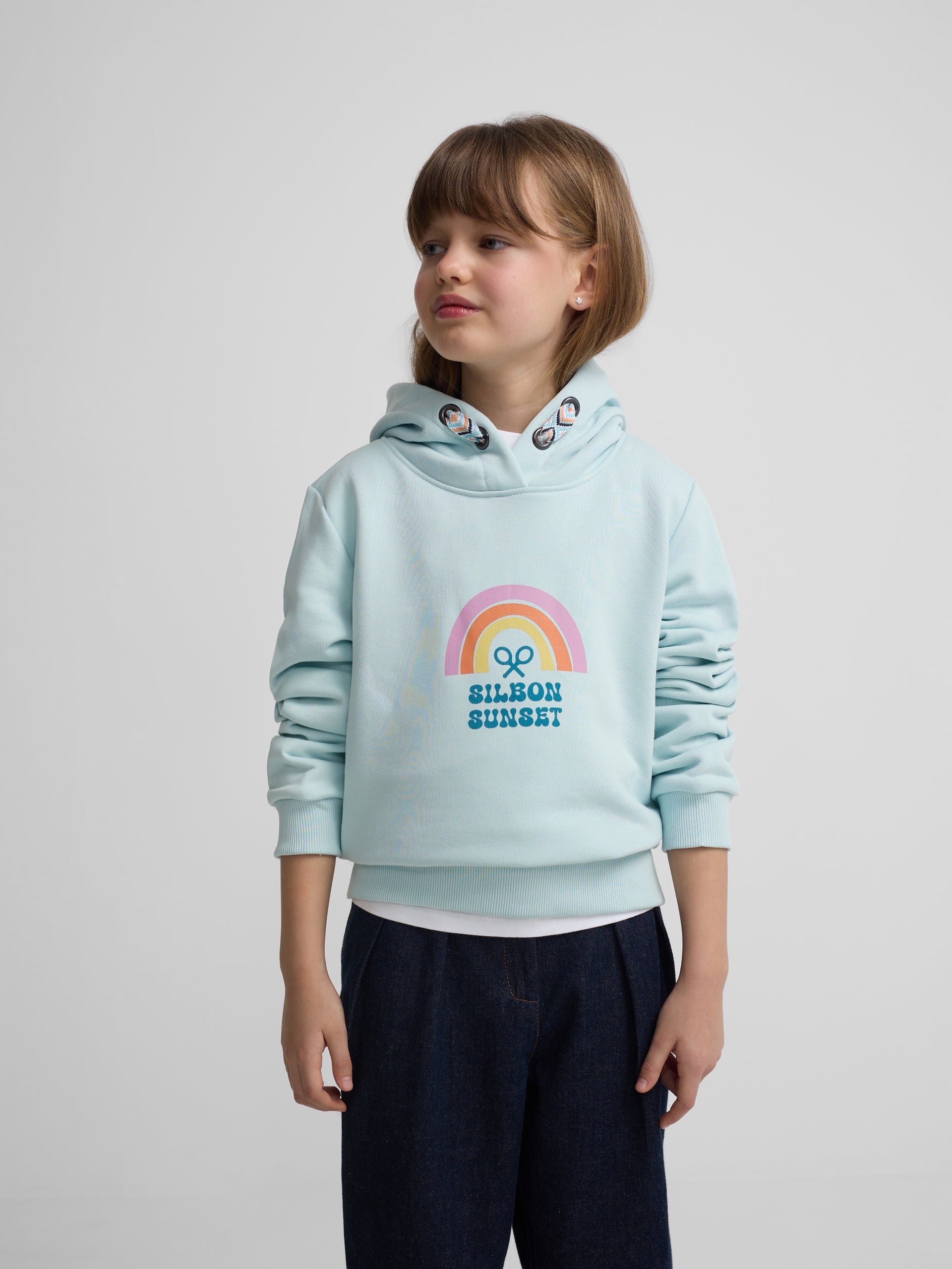 Silbon Sunset Light Blue Hooded Sweatshirt for Girls