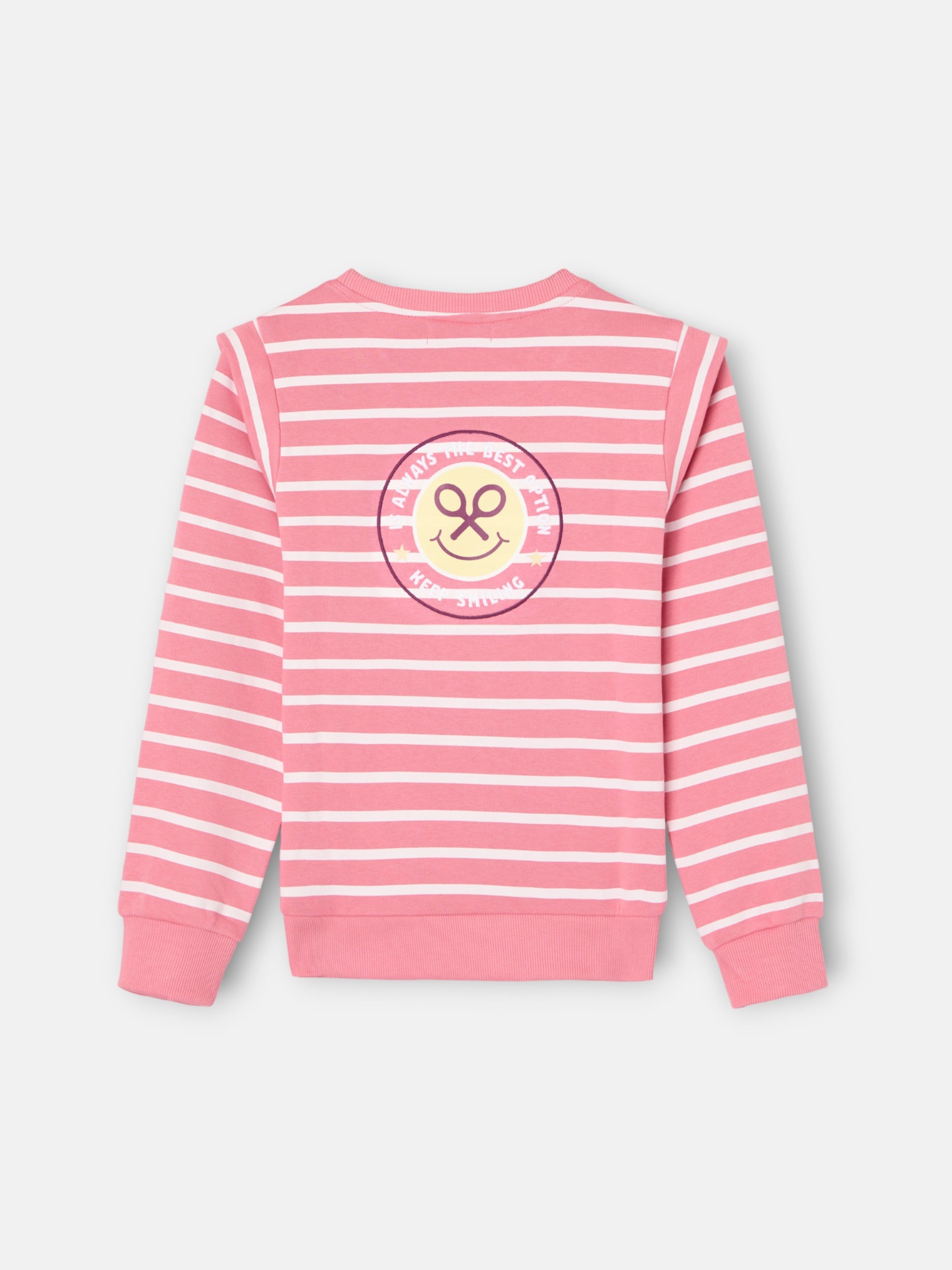 Sweat fille épaulettes rayées rose