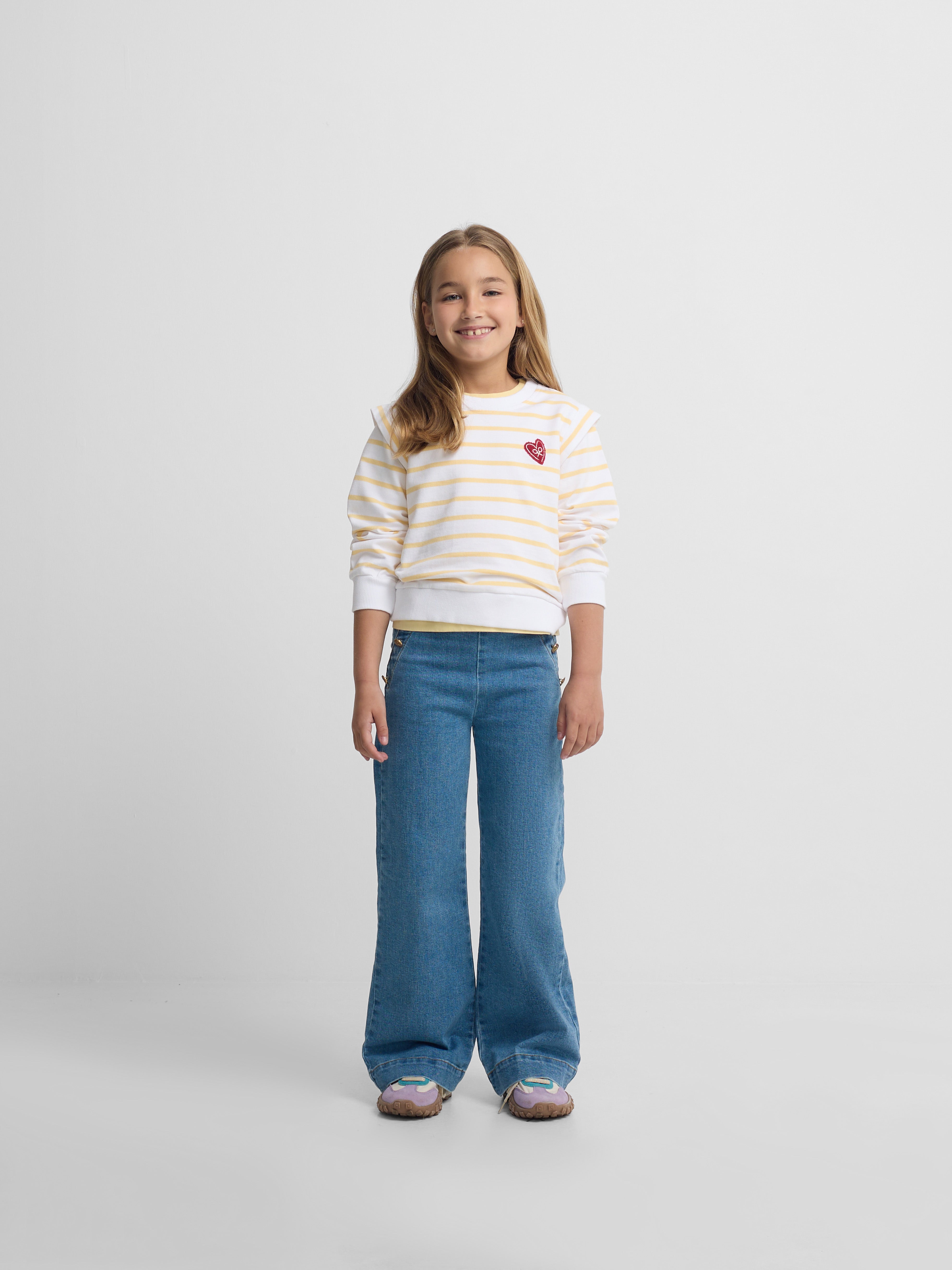 Sweat-shirt fille épaulettes jaune et écru