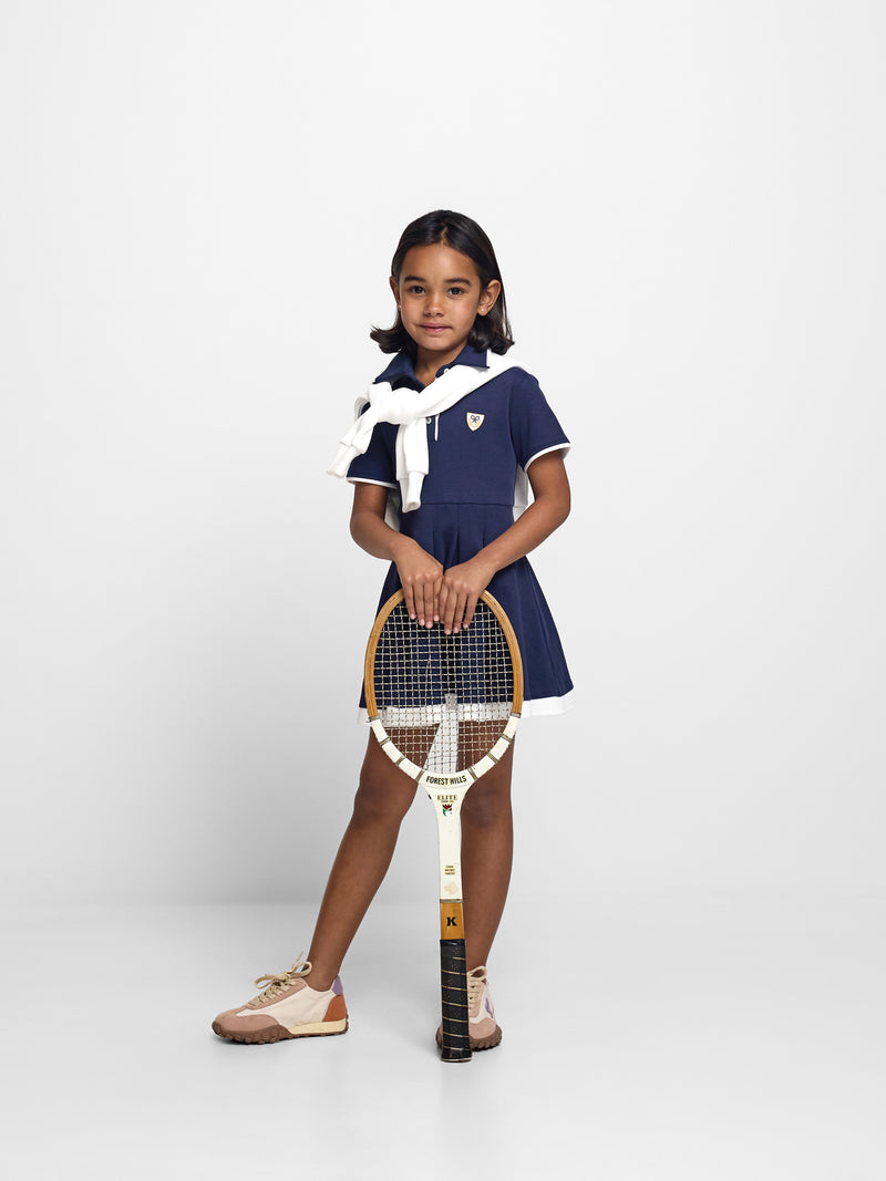 Vestido de menina em malha azul-marinho