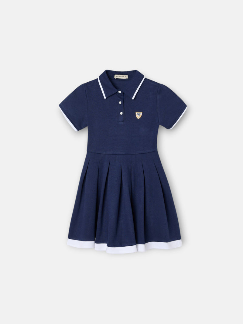 Vestido de menina em malha azul-marinho