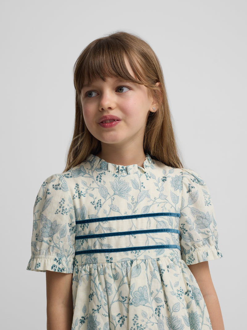 Robe fille habillée imprimé bleu ciel