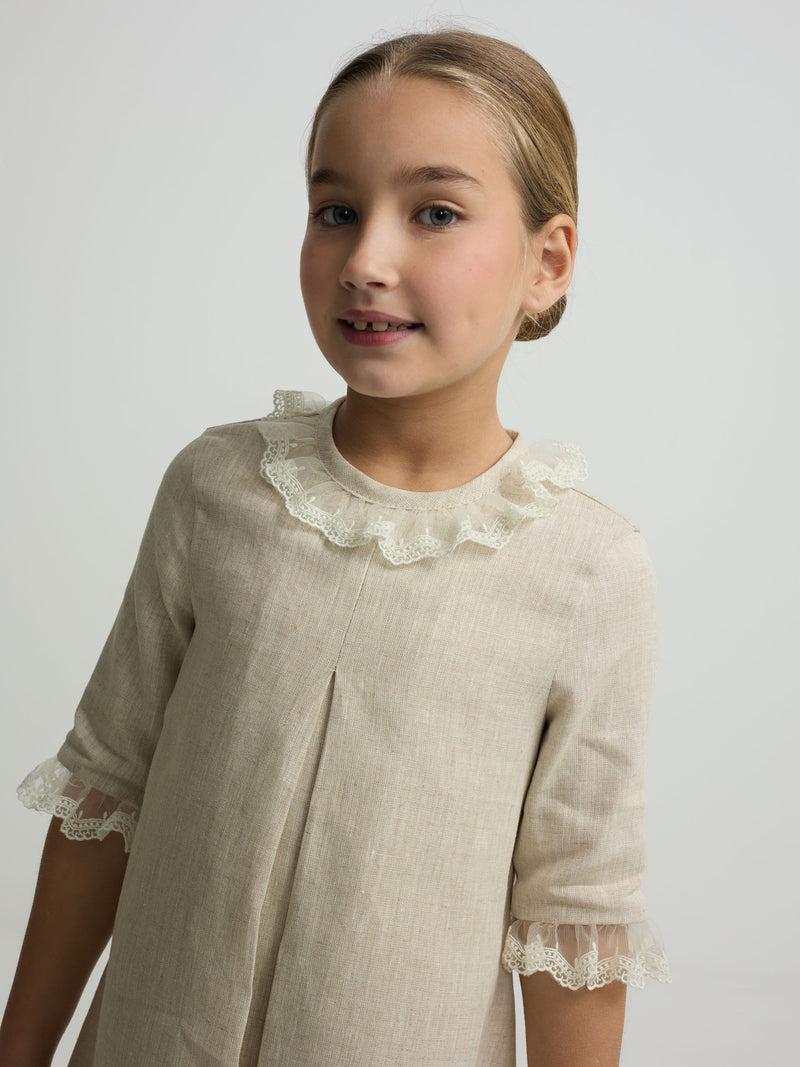 Robe fille habillée beige