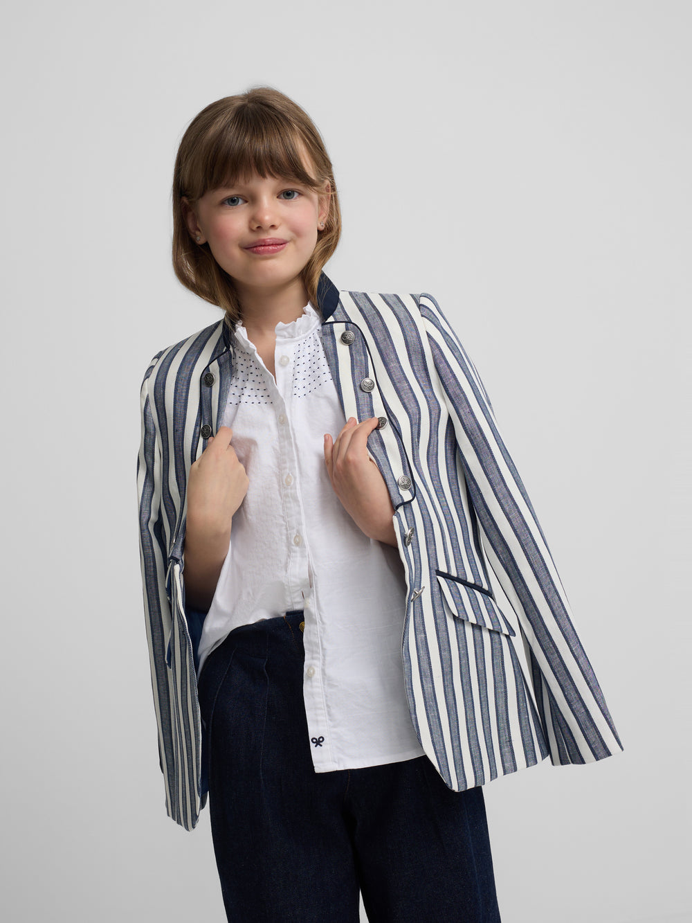 Blazer de menina marinheiro riscas azuis
