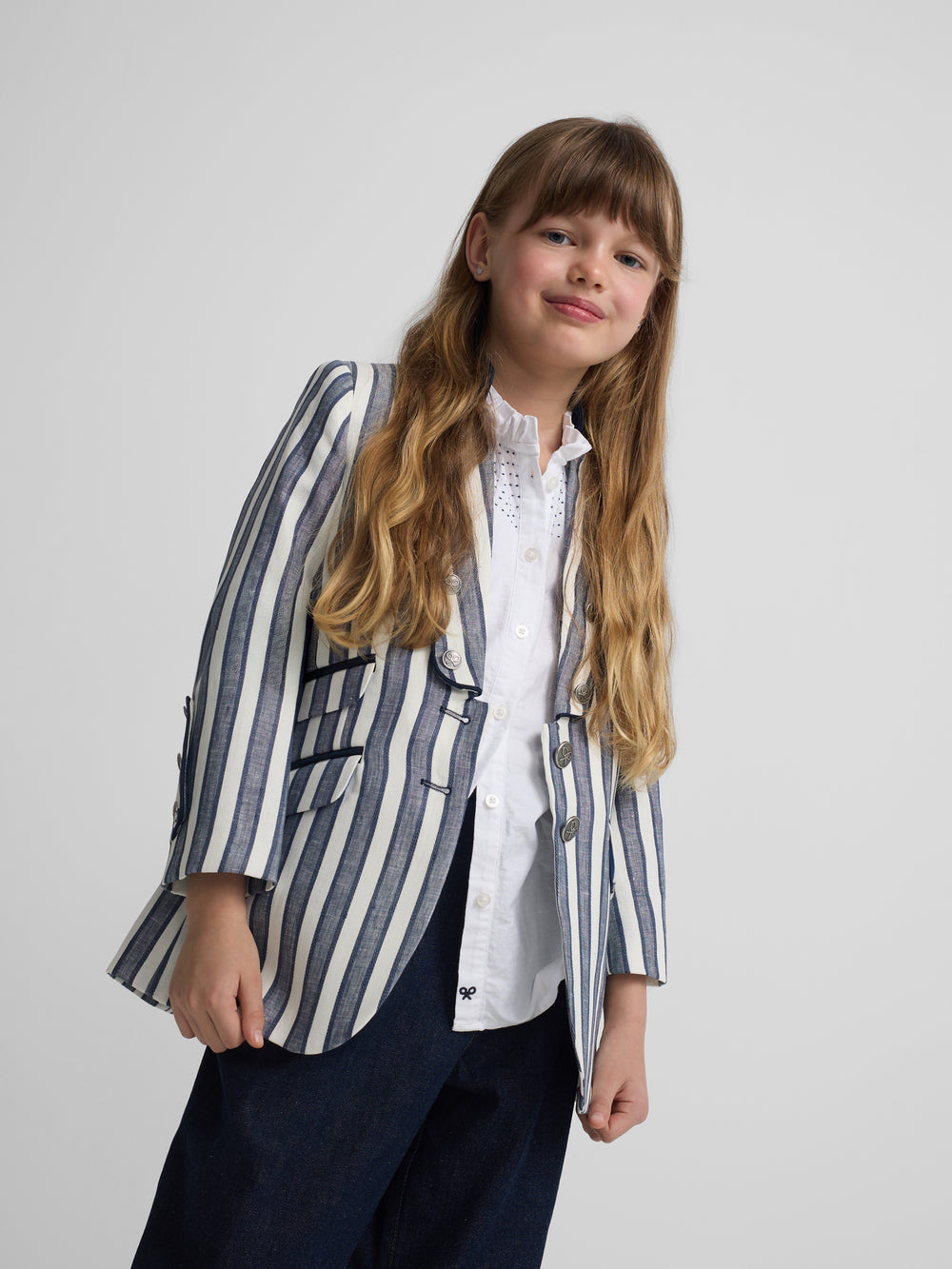 Blazer de menina marinheiro riscas azuis