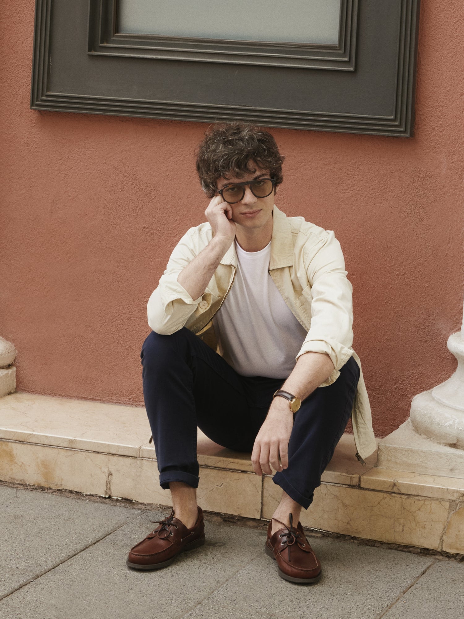 Navy blue five-pocket sport trousers
