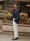 Beige pleated unique trousers