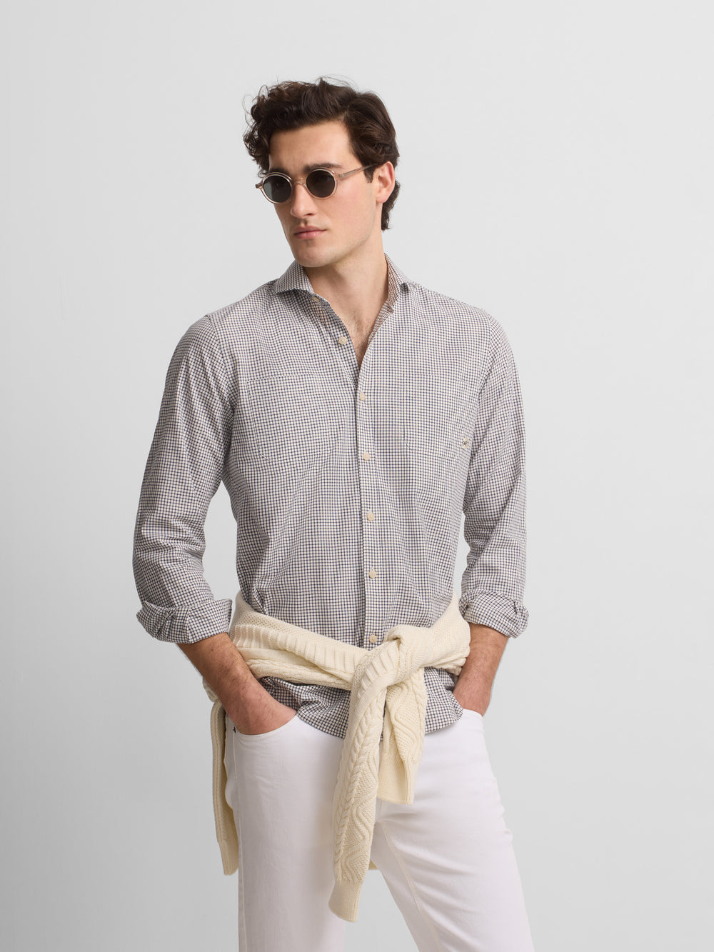 Chemise de croisière bleu marine à carreaux avec poches