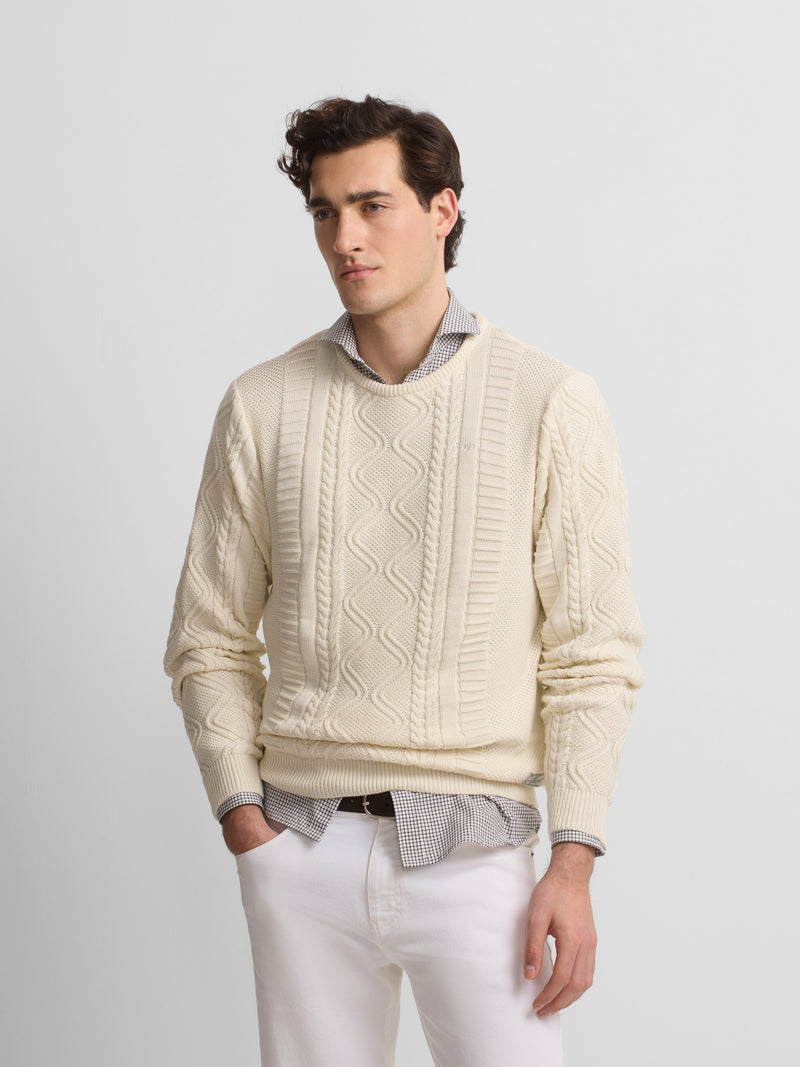 Cruise cream cable knit sweater with patch