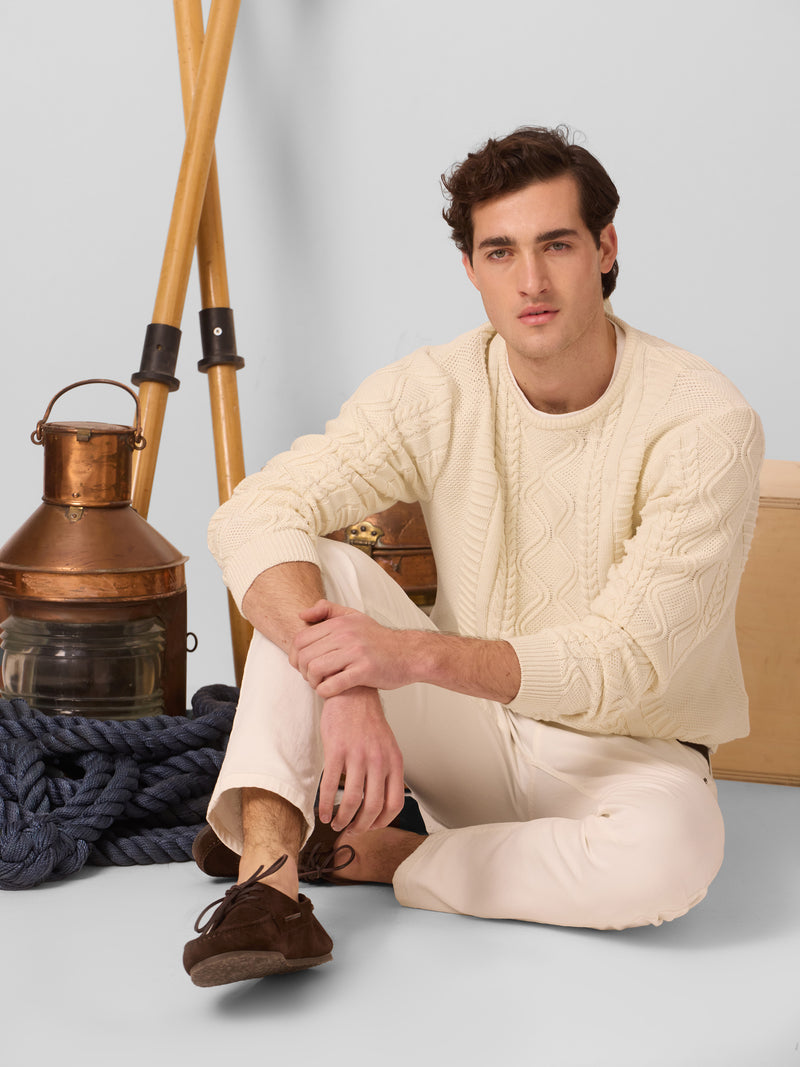 Cruise cream cable knit sweater with patch