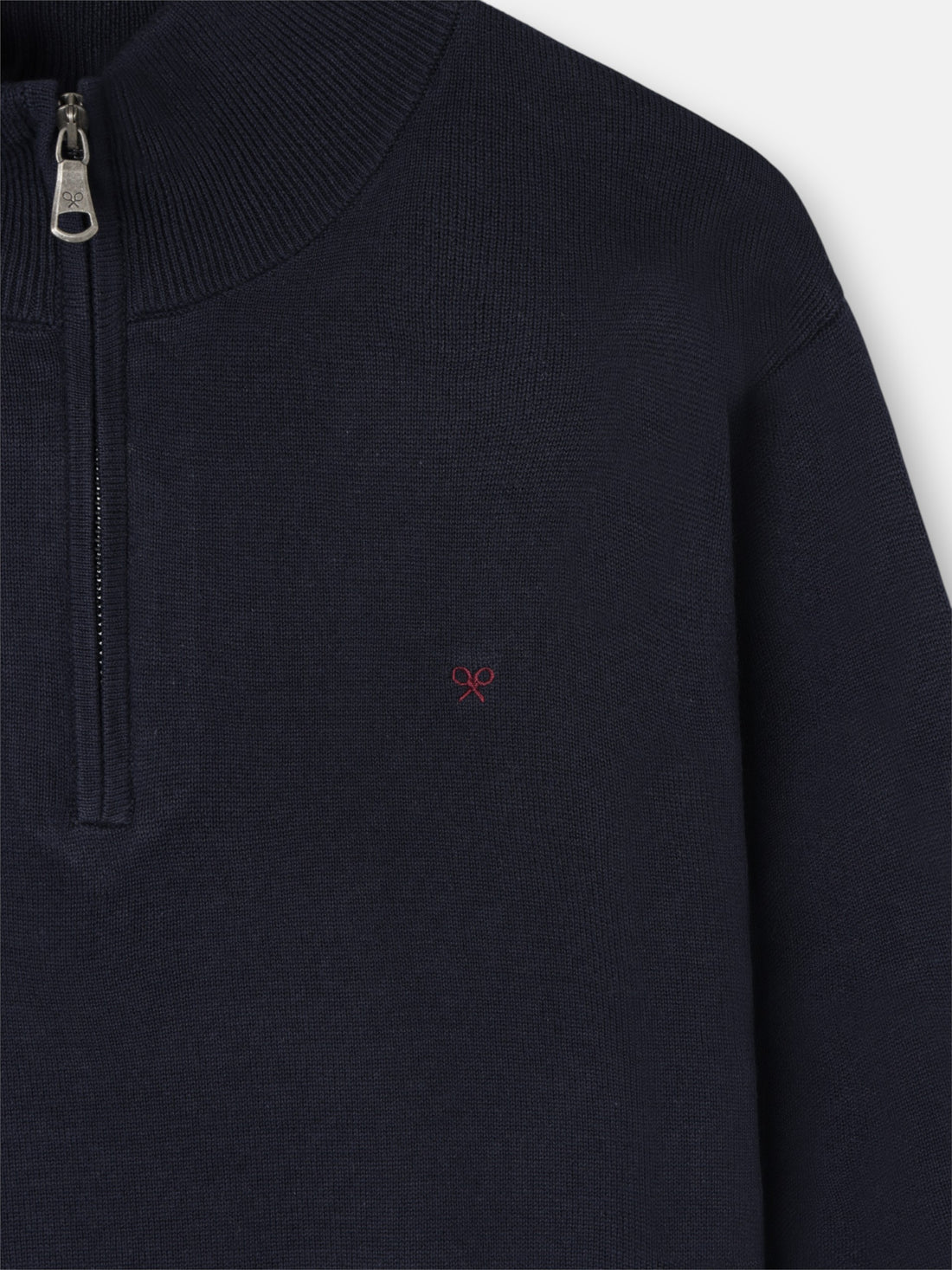 Plain navy blue half-zip sweater