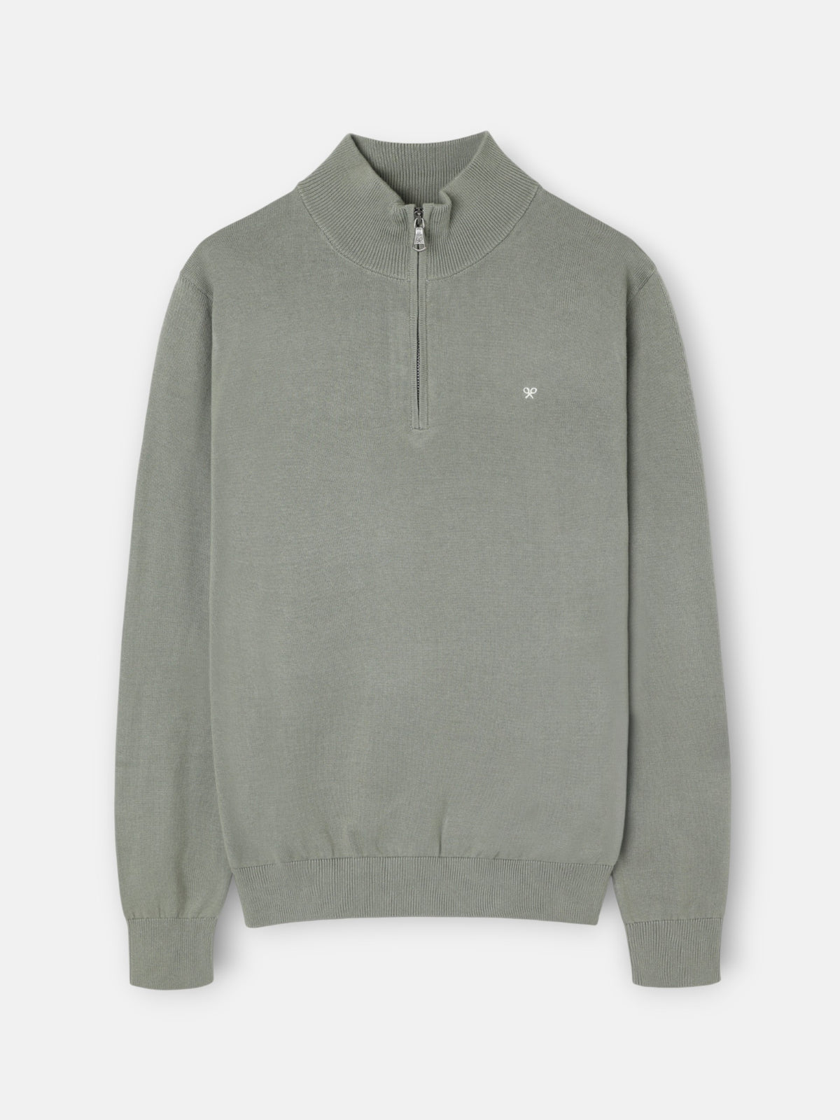 Jersey liso media cremallera verde gris