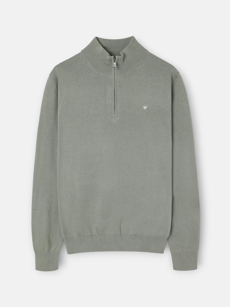 Jersey liso media cremallera verde gris