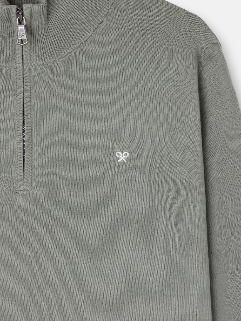 Jersey liso media cremallera verde gris