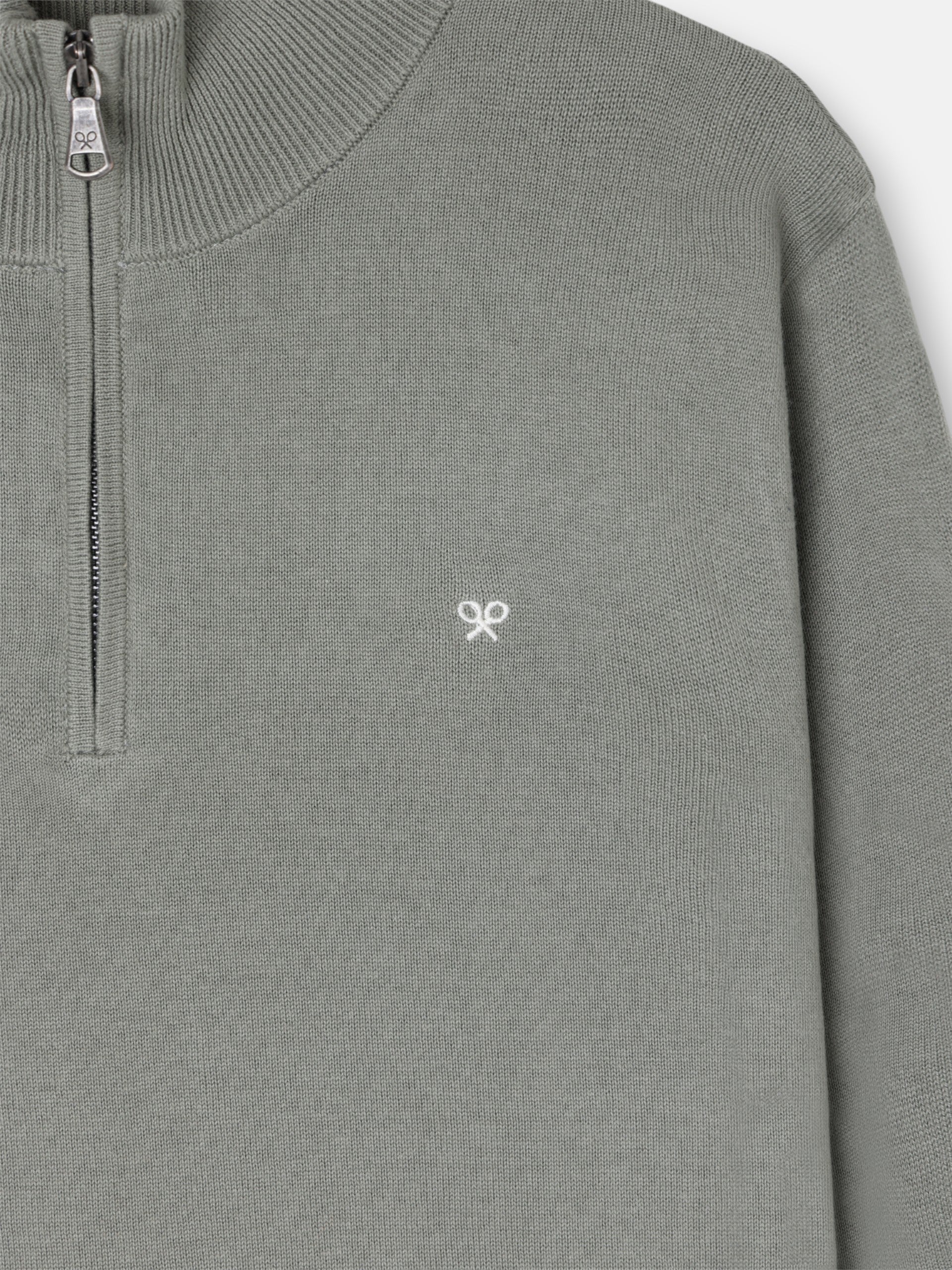 Jersey liso media cremallera verde gris