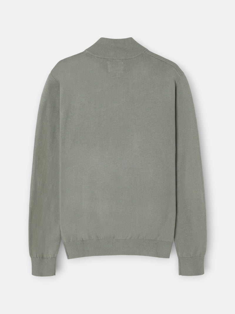 Jersey liso media cremallera verde gris