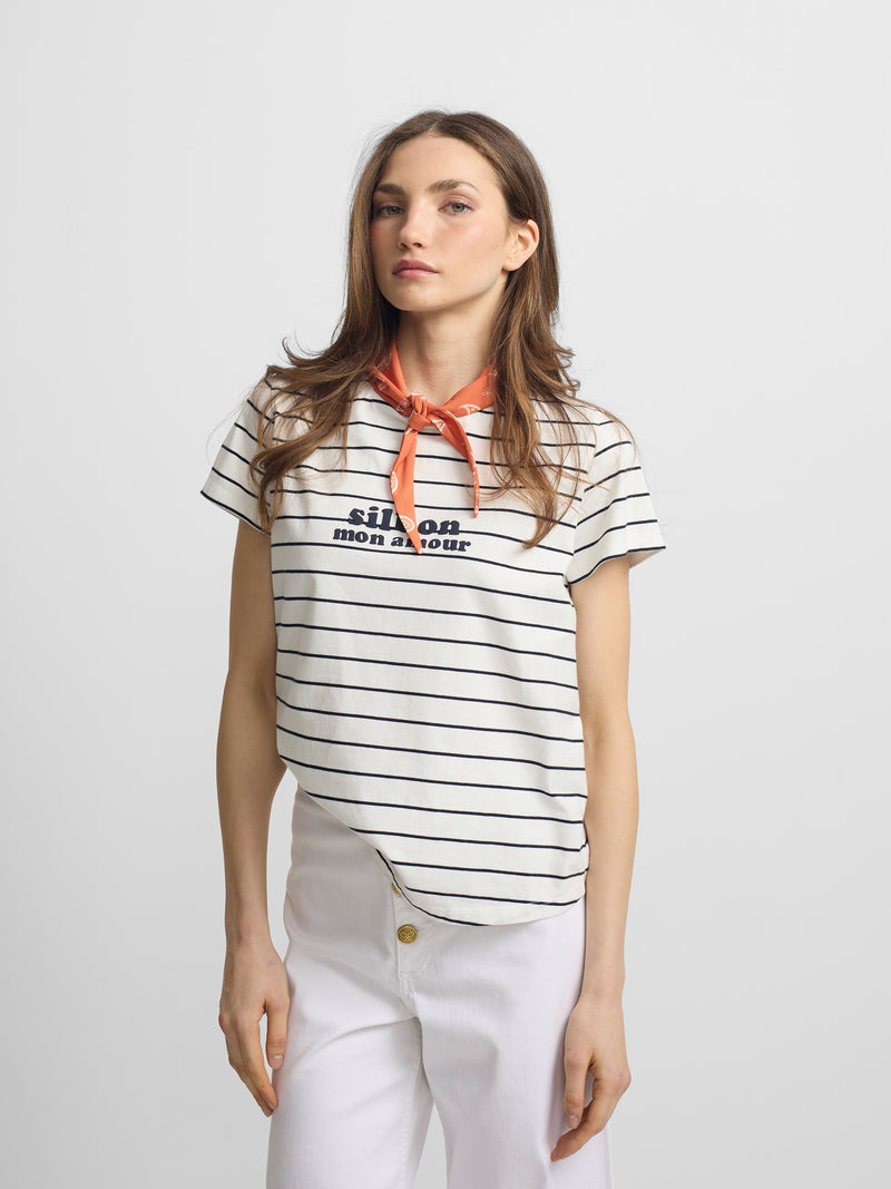 T-shirt mulher com aplique silbon bandana azul