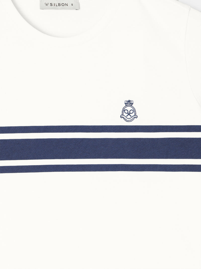 T-shirt mulher emblema faixa azul