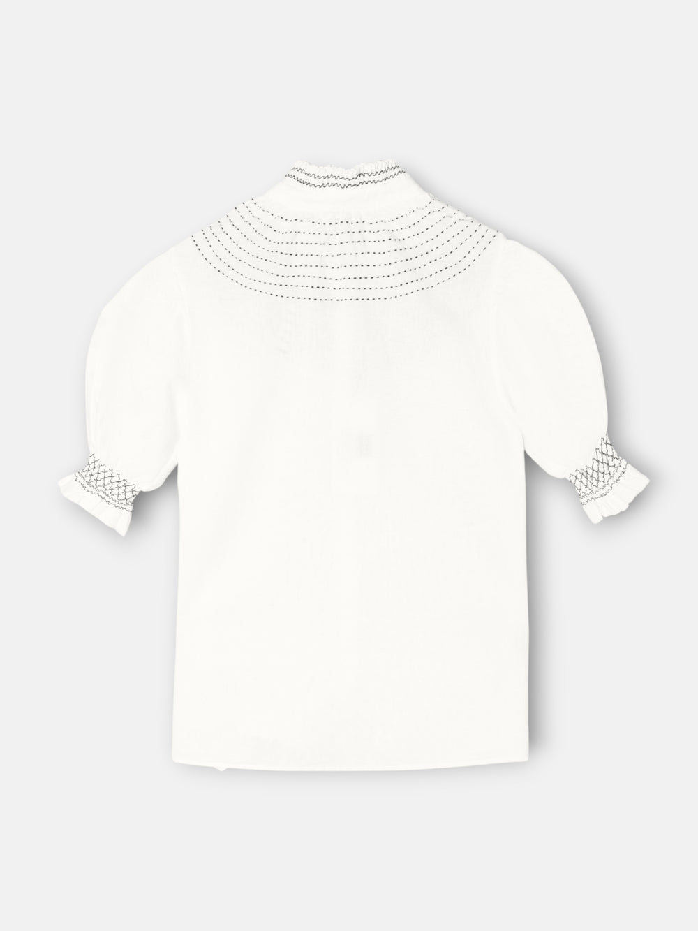 white linen short-sleeved ruched shirt