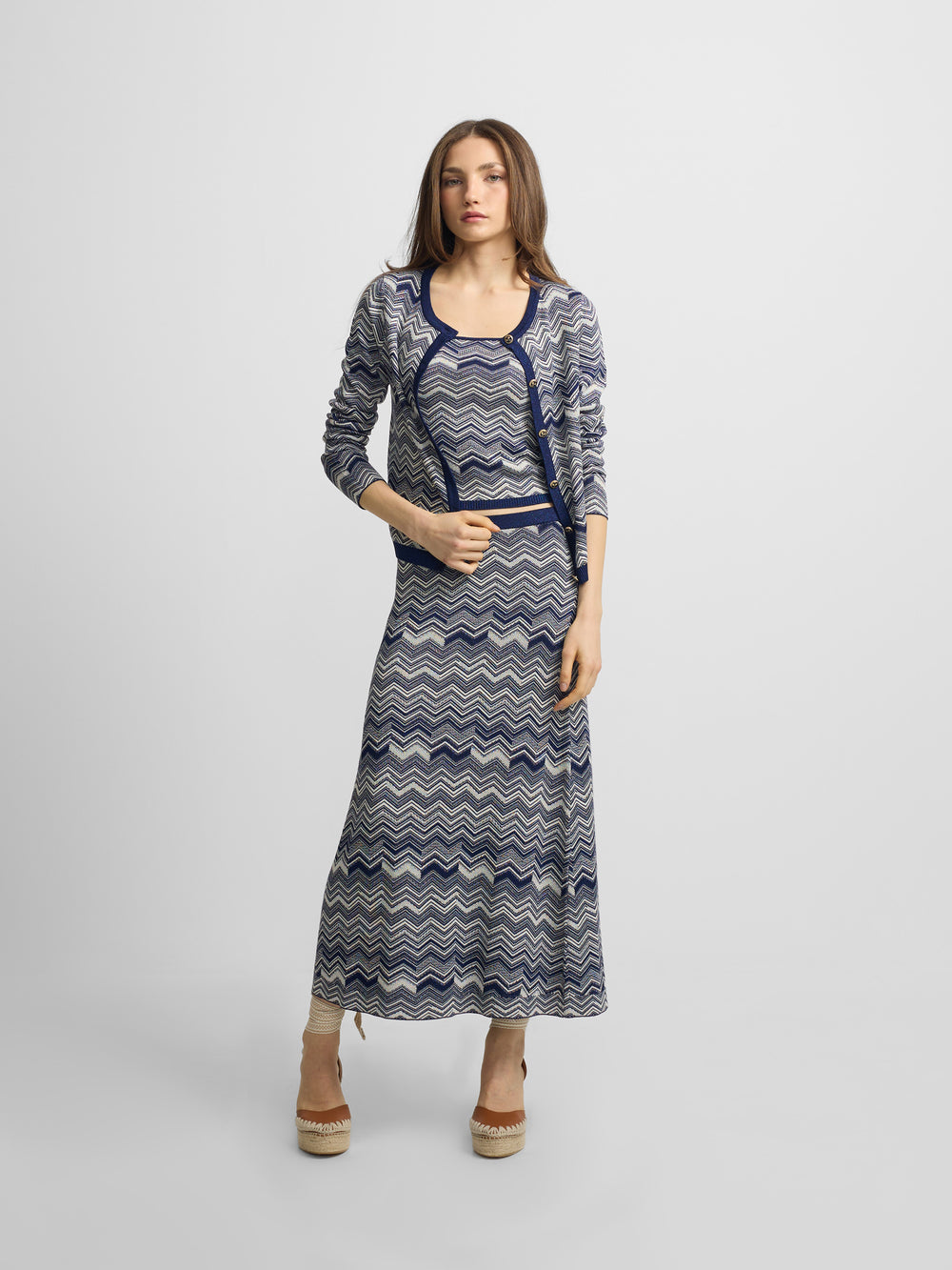 Cardigan comprido espinha azul