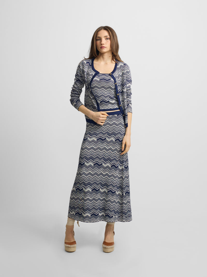 Cardigan comprido espinha azul