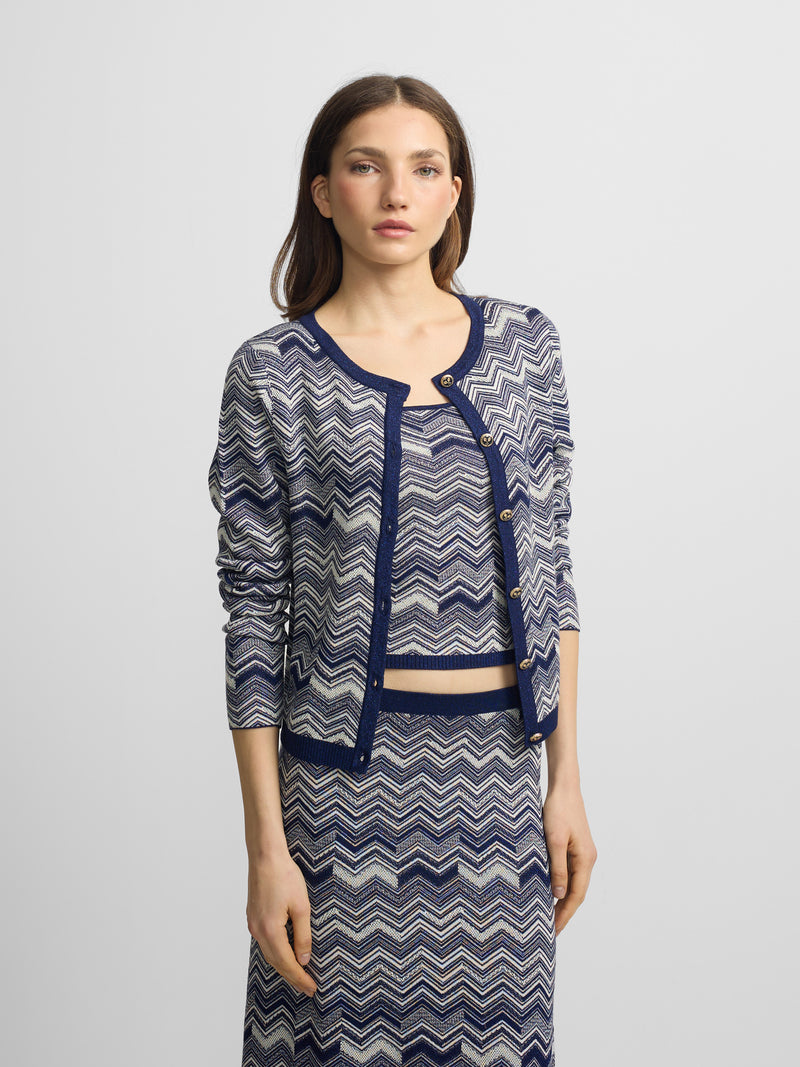 Cardigan comprido espinha azul