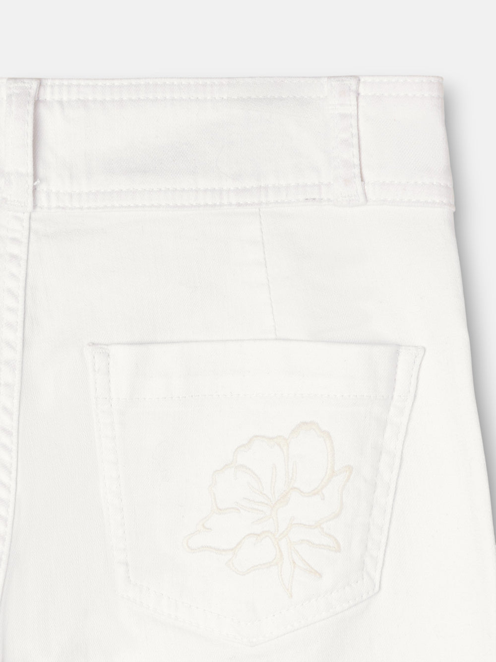 Calças bordadas com flores cru