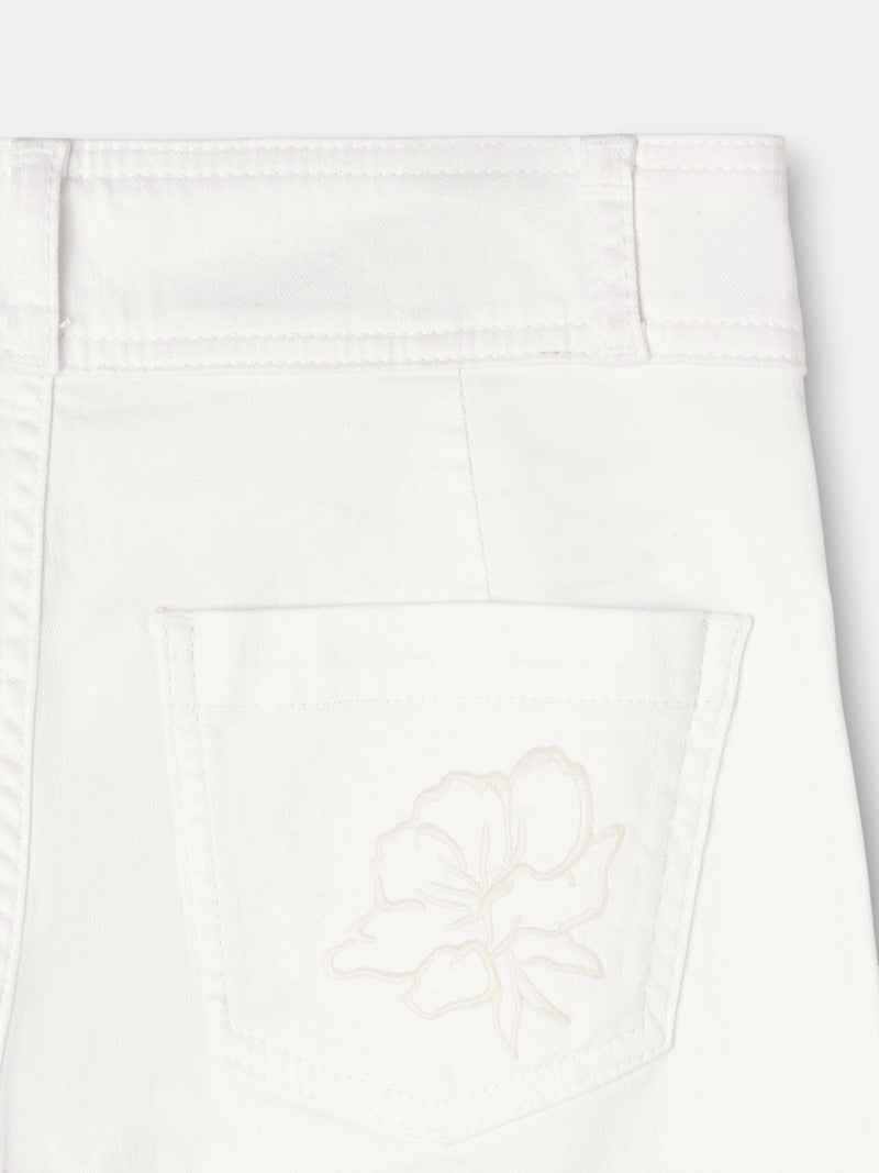 Pantalon bordados flores crudo