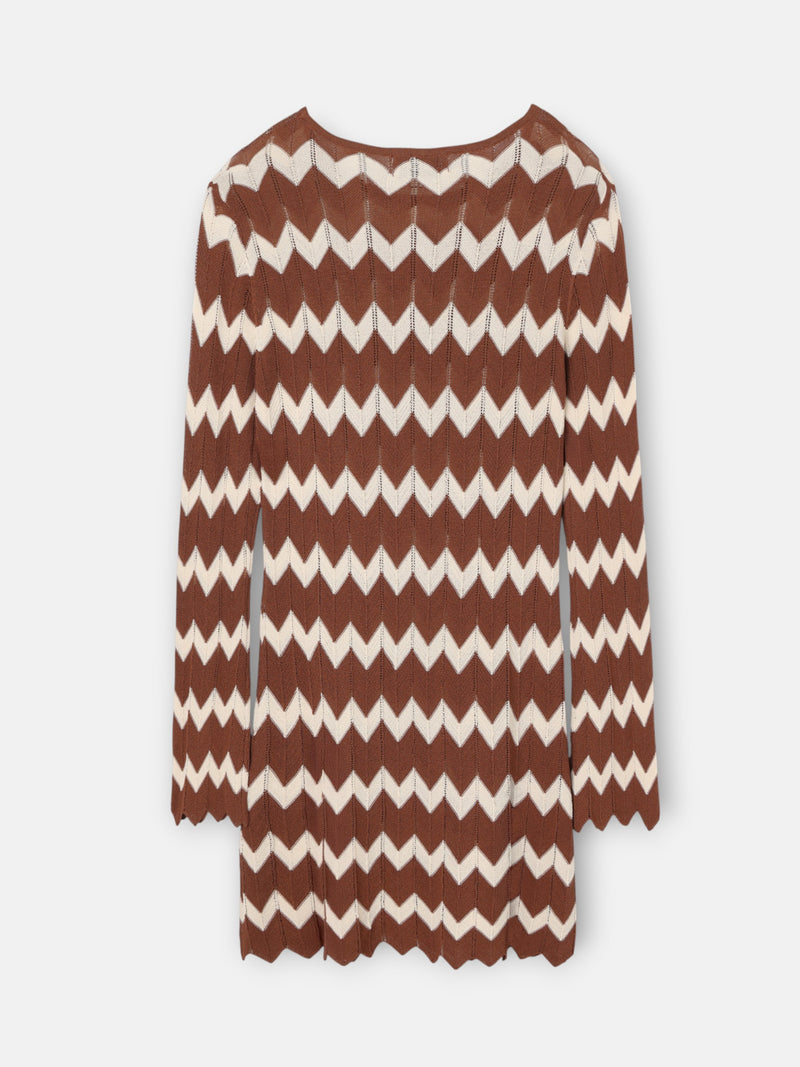Vestido mini em malha espinha de peixe castanho