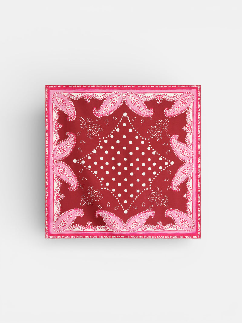 Pañuelo silbon granate y rosa