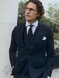 Straight herringbone navy blue suit vest