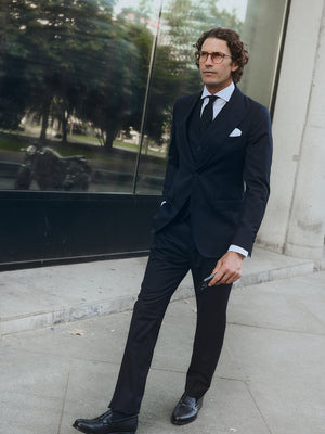 Pantalon traje herringbone azul marino