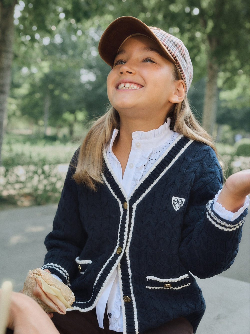 Navy blue college crest girl cardigan
