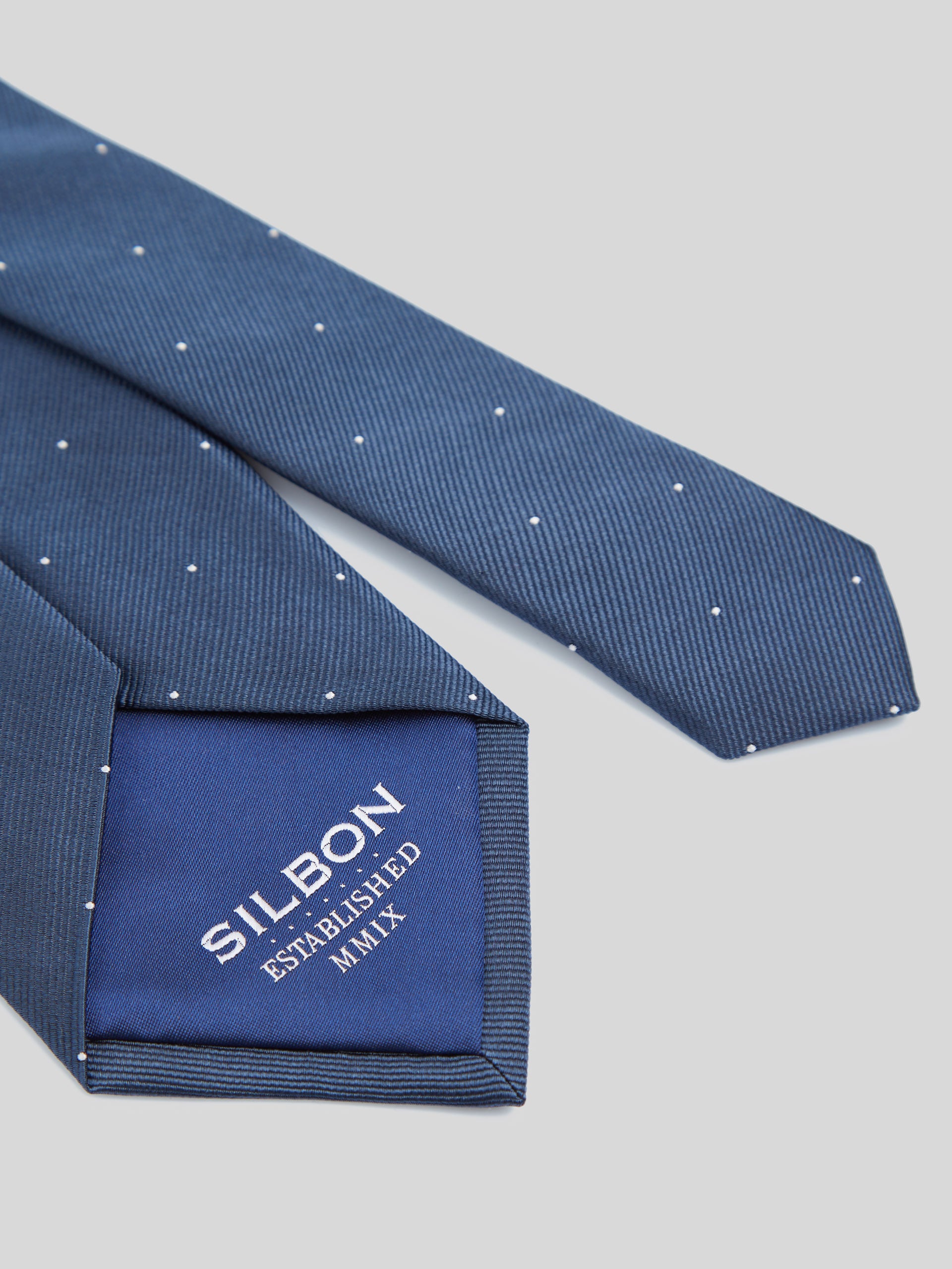 Corbata silbon mini puntos azul marino