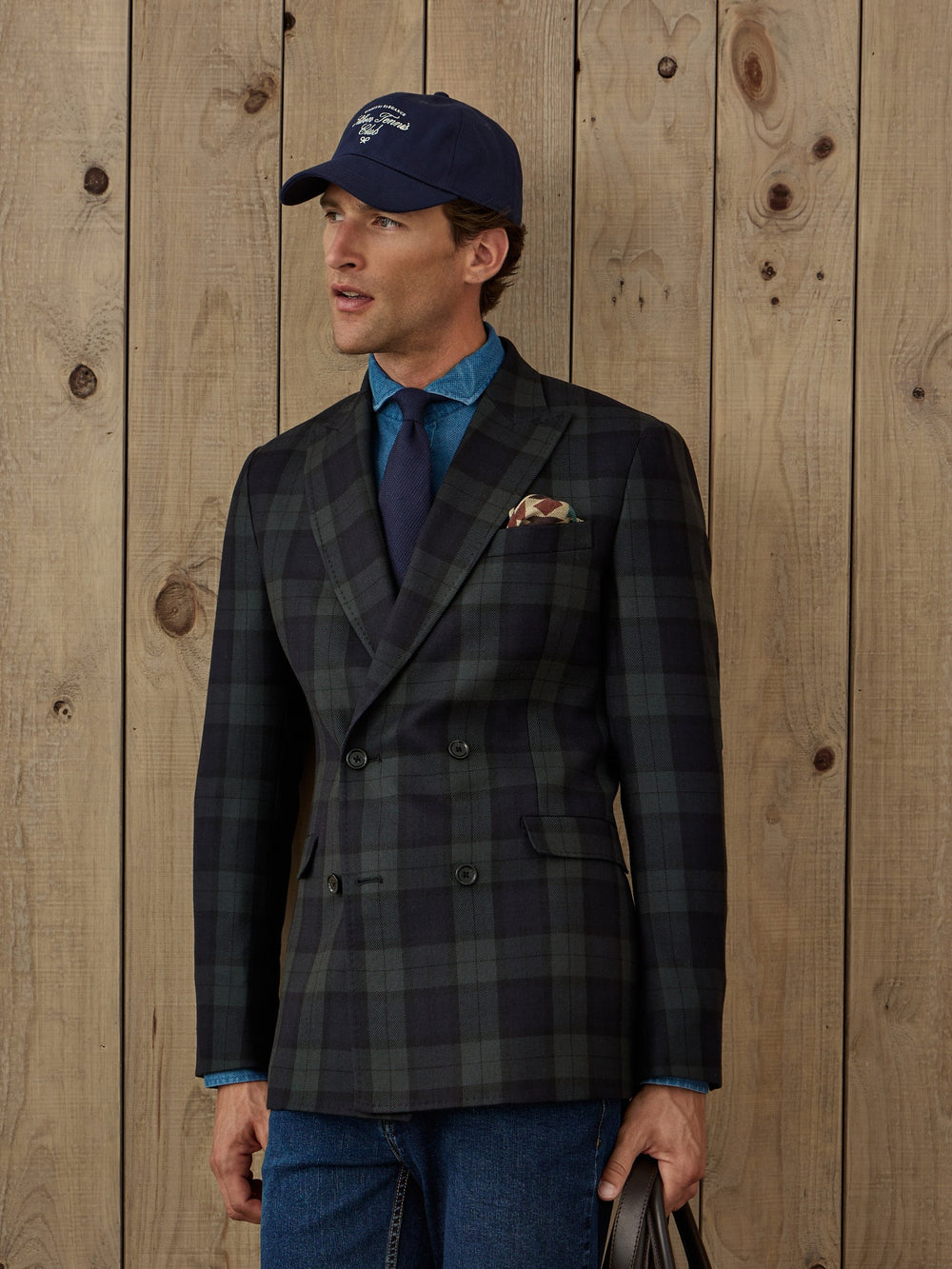 Americana cruzada cuadro tartan Ruz marino verde