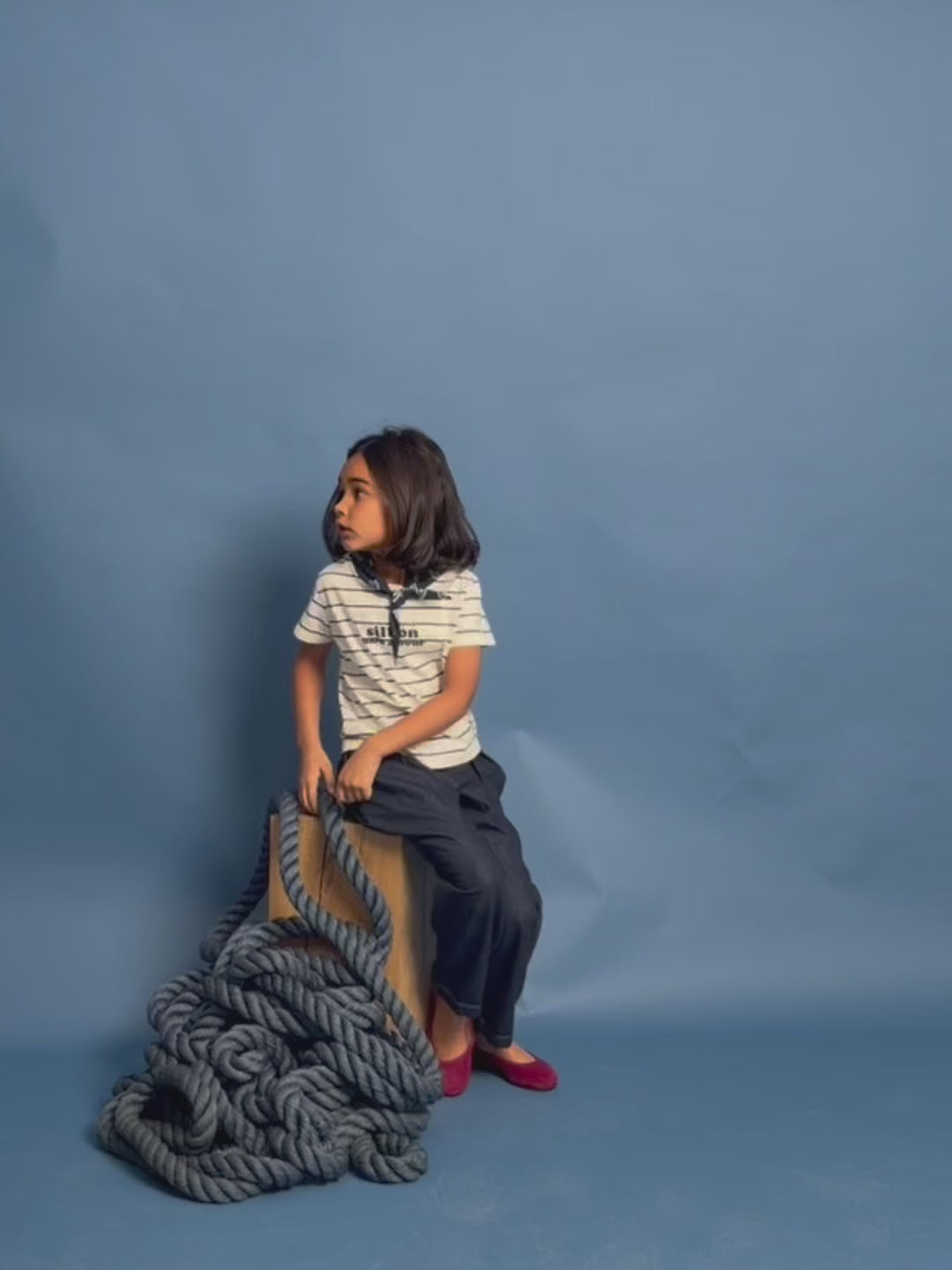 T-shirt menina aplique silbon bandana azul